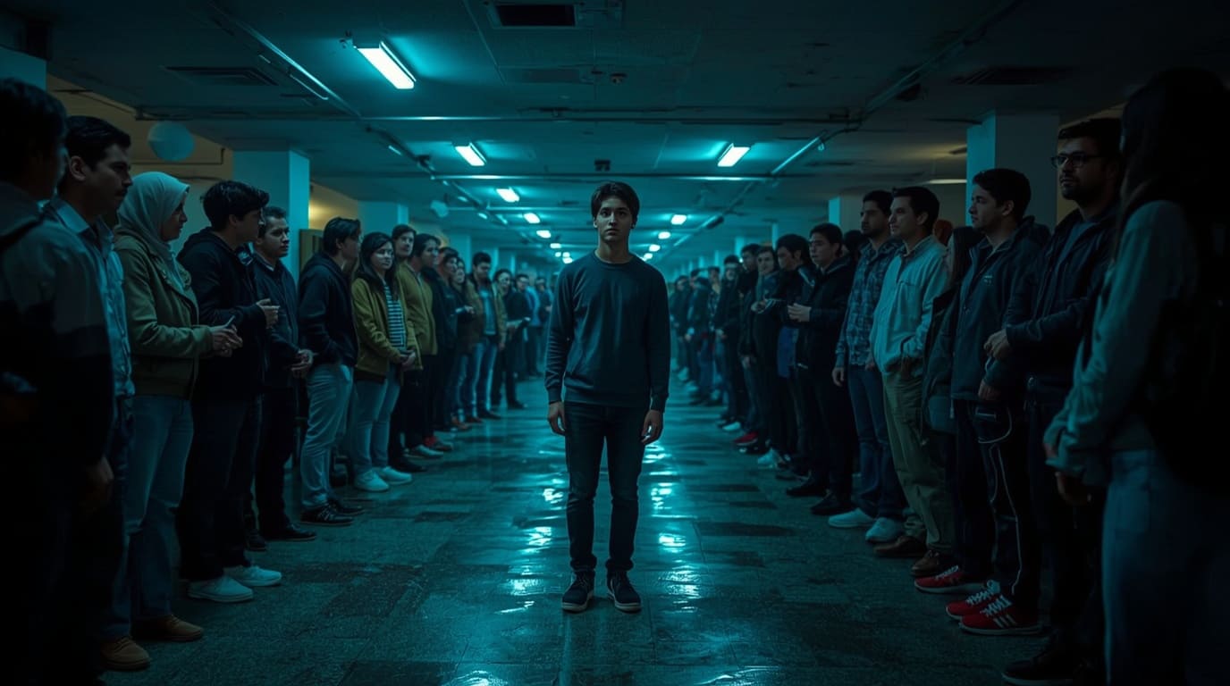 Pessoa com sintomas de fobia social em ambiente público.