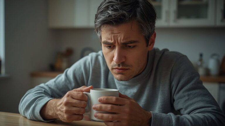 Cuidador cansado apoiando familiar doente