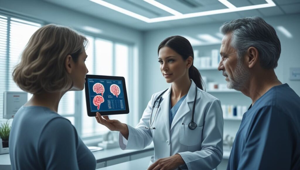 Médico orientando paciente sobre tratamento para esquizofrenia